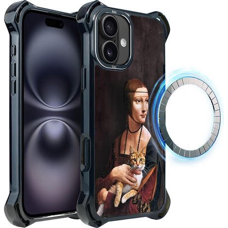 Funda ibizu DropGuard Ultra para iPhone 16 con MagSafe, Leonardo Da Vinci, dama con gato (1/5)