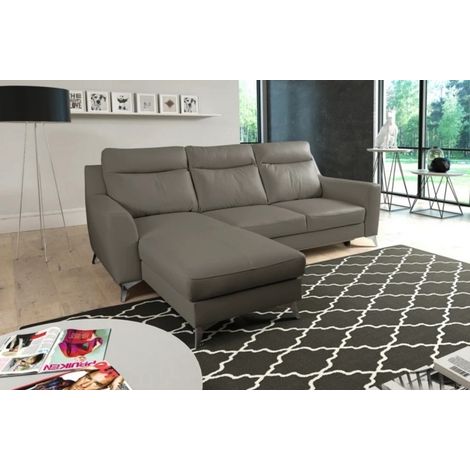 - Canapé d'angle convertible en cuir italien de luxe 5/6 places GIANNI avec coffre, taupe, angle gauche (1/5)