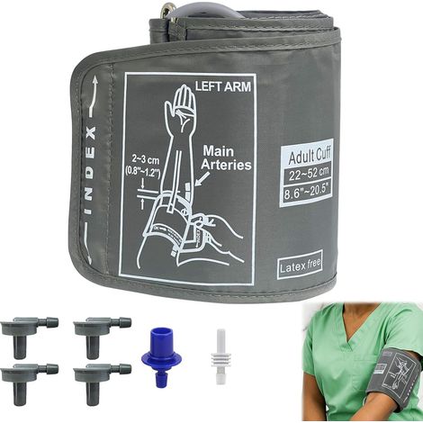 Brassard Tensiometre, Tensiomètre Brassard Grande Taille 22-52cm avec 6 Connecteurs De Remplacement Compatible avec La Plupart Des Tensiomètres Utilisation Domestique Portable pour Adultes(Gris) (1/5)