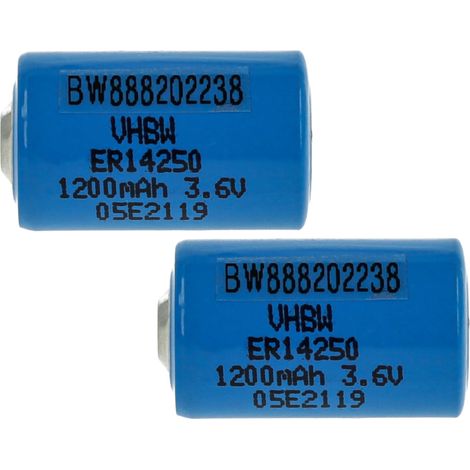 vhbw 2x Lithium ER14250 Round Cell Batteries Replacement for 1/2AA, 1770-XZ, 3B26, 418-0076, 60-0576-100 - Special Battery (1200mAh, 3.6 V, Li-SOCl2)