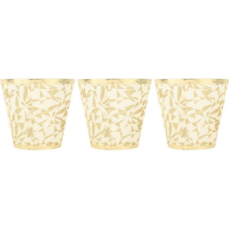 Stofflampenschirm, zum Aufclipsen, modern, tonnenförmig, Stoff, für Kronleuchter, E14-Glühbirnen, Wandlampe, 3-teilig, goldfarben (1/5)
