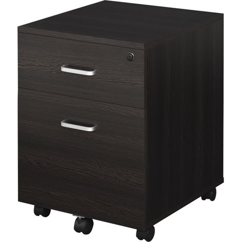 Classeur mobile à roulettes pour dossiers A4, classeur suspendu à 2 tiroirs avec serrure, 40 x 45 x 55,6 cm, wengé (1/5)