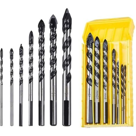 Lot de 7 forets pour carrelage, verre, miroir, maçonnerie et bois (3, 4, 5, 6, 8, 10, 12 mm, 1 jeu)