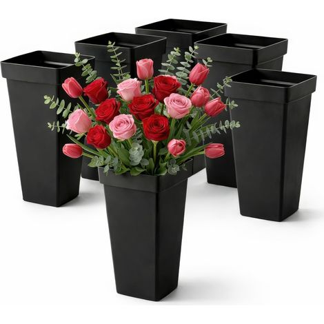 Lot de 6 vases à Fleurs en Plastique, 33,5 x 17 cm de Haut, seaux à Fleurs Polyvalents de 33,5 cm, décoration pour la Maison, Le Bureau, Les centres de Table, Les événements, Noir (1/5)