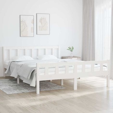 vidaXL Estructura de cama doble sin colchón madera maciza blanco (1/5)