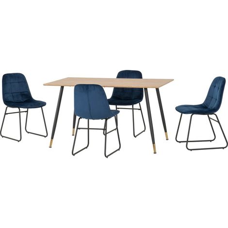 Hamilton & Lukas Medium Indoor Dining Set - Medium Oak Effect/Sapphire Blue Velvet