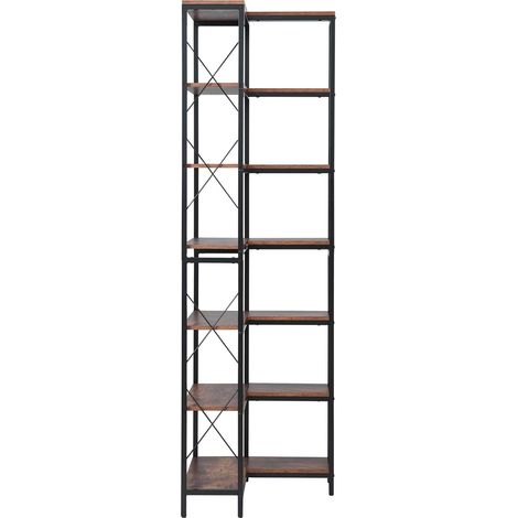 Mophorn Libreria Angolare a 7 Ripiani, Scaffale ad Angolo Alto con Struttura in Metallo e Ripiani in Legno, Scaffale Espositivo Reversibile per Camera da Letto, Soggiorno e Ufficio (1/5)