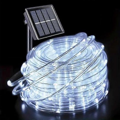 Guirlande lumineuse solaire d'extérieur tube PVC étanche fil de cuivre 12 m 100 LED blanche idéale pour jardin et terrasse (1/5)
