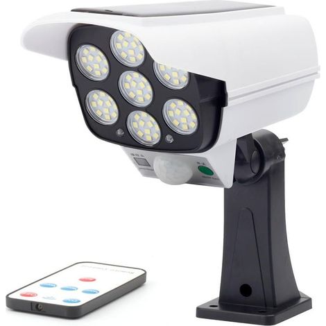 Lampes solaires à 77 LED avec détecteur de mouvement et fausse caméra, éclairage de sécurité extérieur pour jardin PIR, télécommande et étanche (1/5)