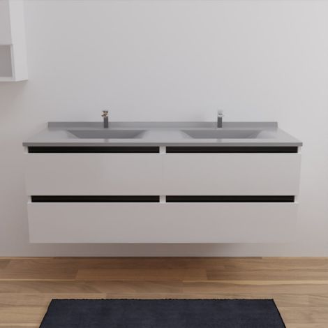 Doppelwaschtisch mˆbel ARLEQUIN 140 cm Ò Graues Waschbecken Ò Schwarze Schienen (1/4)