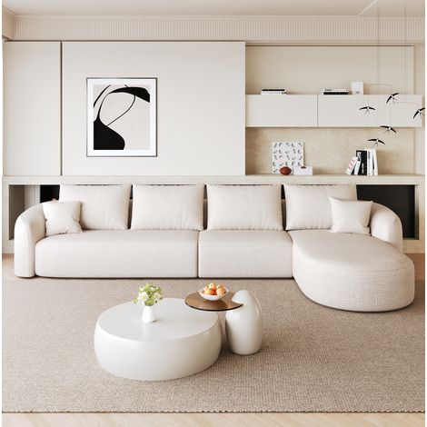Sofá esquinero modular 336 cm blanco en tela con estructura sin marco y sin montaje (1/5)