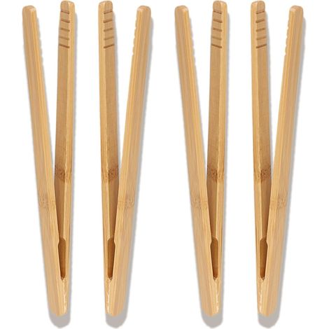 Lot de 4 pinces à toast en bambou de 18 cm, pinces à grille-pain en bois avec design antidérapant, pinces réutilisables en bambou pour grille-pain, thé, grille-pain en bois, pinces en bois pour