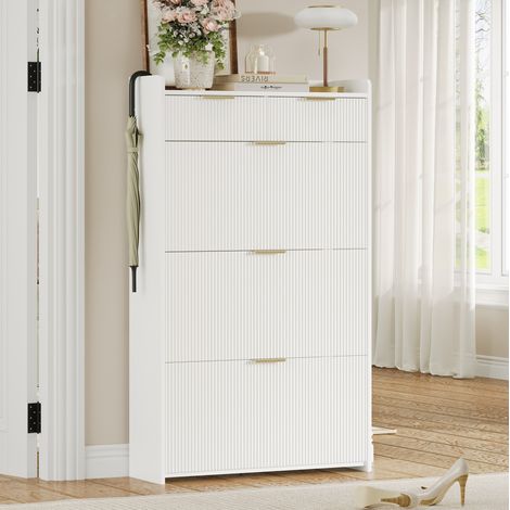 Zapatero compacto con 3 puertas abatibles y 2 cajones, 80 x 25 x 135 cm, blanco OKMYHOME (1/5)