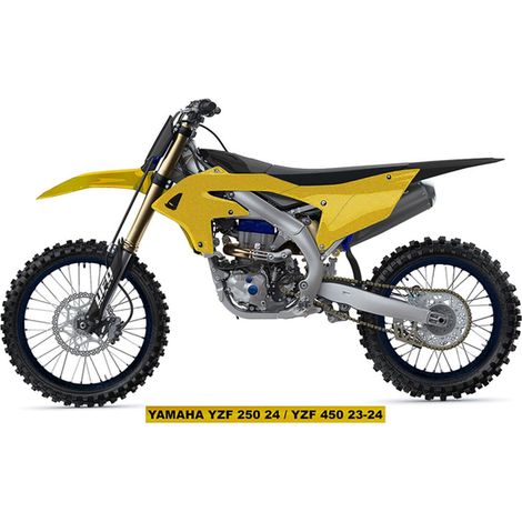 JUEGO DE PLÁSTICOS UFO (KIT COMPLETO) CON CUBIERTAS TELESCÓPICAS (AMORTIGUADORES) YAMAHA YZF 250 '24-'25, YZF 450 '23-'25 COLOR DORADO