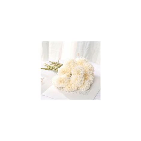 Boule artificielle chrysanthème blanc, branche unique, décoration maison, frais et propre – (1/5)