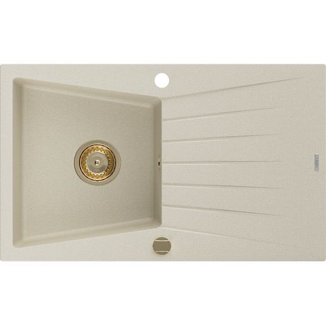 Mexen Cesar Granitspüle mit einem Becken und einer Abtropffläche 775 x 470 mm, Beige, Siphon Gold - (1/5)