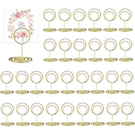 30 Pièces Or Porte Nom Table, Rond, Métal, Doré, Pied, Support de Table, Porte Photo