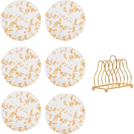 Set De Sous-Verres - Acrylique Épais - Support Métallique Hexagonal - Doré - Pour Boissons Chaudes - 6 Pièces (1/5)