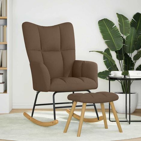 Chaise à bascule avec repose-pied Marron Tissu (1/5)