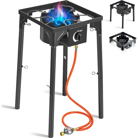 Rechaud gaz 10KW avec pieds amovibles, Trepied gaz d'extérieur Avec tuyau de gaz de 1.5 m, Réchaud à gazes et régulateur de pression de 50 mbar