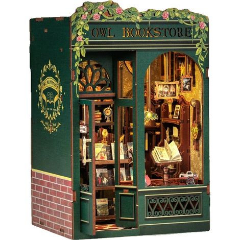 Kit de rincón de lectura, casa de muñecas en miniatura, inserto decorativo para estante, estantería con forma de búho. (1/2)