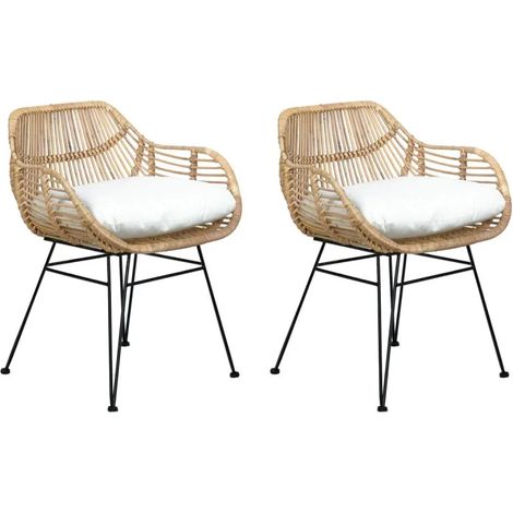 Lot de 2 fauteuils en rotin avec coussin et pieds métal noir - IBIZA (1/5)