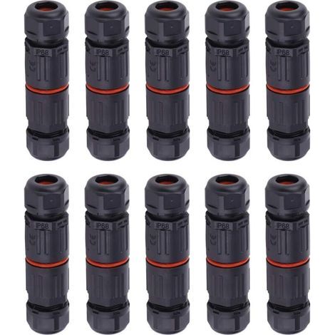 10 PCS IP68 Etanche Connecteur de Câble Electrique, Femelle 3 Broches Connecteurs Etanches Prise de Courant Extérieure Raccord de Connecteur Fil Etanche (1/5)