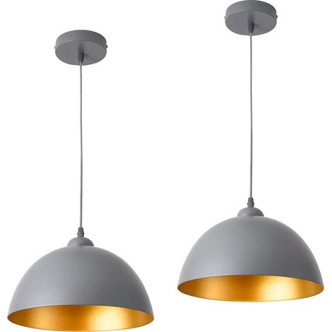 Juego de 2 lámparas colgantes regulables en altura metal diámetro 30 cm gris dorado 030005762