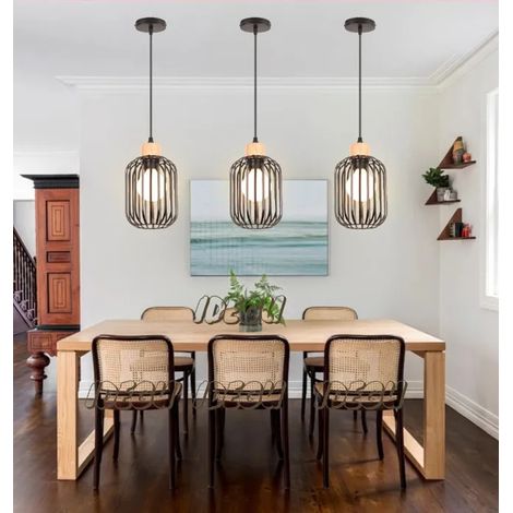 Lustre Suspension - - Vintage - Métal Noir - 3 Ampoules - Design Industriel (1/5)