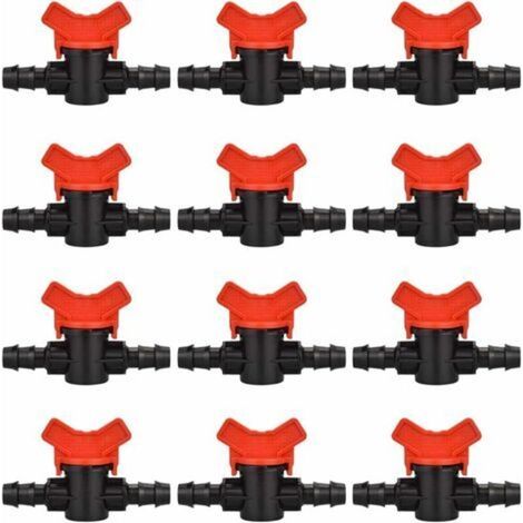 PAIR 12 PCS Robinet de Jardin pour Tuyau, Tuyau Vanne d'irrigation 16 16mm Robinet d'arrêt raccord en Plastique pour Le contrôle extérieur de la vanne d'eau de Jardin (Noir + Rouge) (1/5)