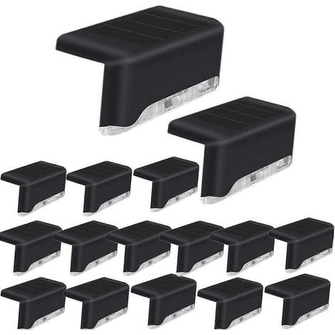 Lot de 16 lampes solaires de terrasse, lampes LED solaires pour usage extérieur, lampes LED solaires étanches pour terrasse, marches, balustrade, mur, patio, escaliers (BLANC FROID) (1/5)