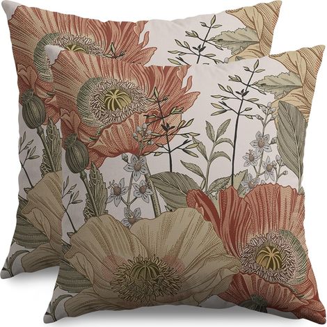 CCYKXA 2er-Set Kissenbezüge im Vintage-Stil mit Blumenmuster – 45,7 x 45,7 cm – Rostbraunes Blumenmuster – Rustikale Dekoration – Rustikales Geschenk (1/5)