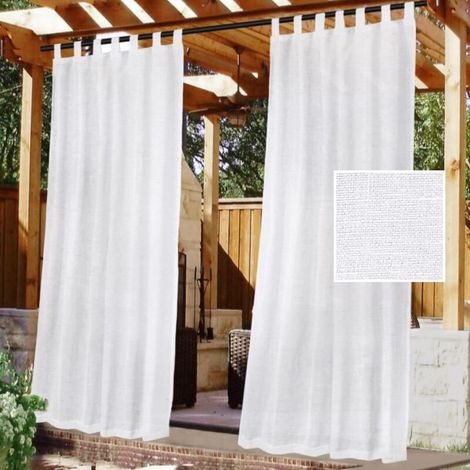 Set mit 2 wasserdichten Outdoor-Vorhängen, H 240 x B 132 cm – Klettverschluss, UV-Schutz, geeignet für Gartenhäuser, Terrassen und Patios, weiß (1/5)