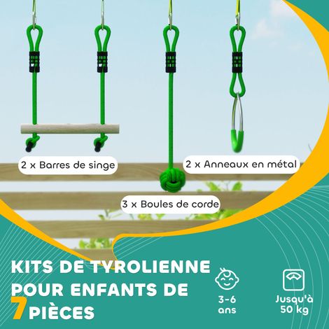 Parcours d'obstacles Ninja pour enfants 10 M kit de tyrolienne complet charge 100 kg. installation facile. multicolore Parcours d'obstacles Ninja pour enfants 10 M kit de tyrolienne complet charge 100 kg. installation facile. multicolore