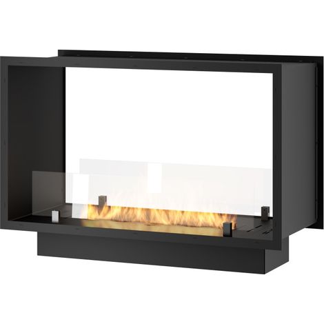 Cheminée bioéthanol 2Side 800 Slim encastrable à deux façades - Noir mat, avec vitre, brûleur 1 L, design moderne
