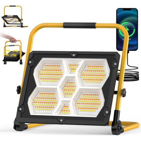 150W Solaire Lampe de Travail LED, Projecteur Rechargeable LED 15000LM avec port USB, 3000K/4500K/6500K Lampes de Camping, Projecteur Sans Fil IP66 pour Chantier, Pêche, Randonnée, Atelier (1/5)