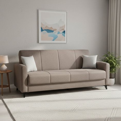 Sofá Cama 3 Plazas Mulazzo, Con Cajón, Apertura Click-clack, Lavable, 220x90 cm Marrón (1/5)