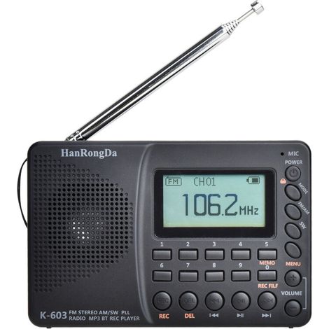 AM FM digital radio, portable shortwave radios, digital tuner and rechargeable radio presets, support for Micro SD and AUX recording,