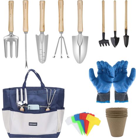 Outils de Jardinage, DEWINNER à Main Ensemble Outils de Jardin pour Plantes, 23 PCs Kit Avec Sac de Rangement, acier inoxydable, cadeau de femme homme