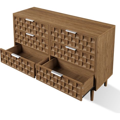 Sideboard 120x37x77 cm in Eichenoptik mit 6 Schubladen und Metallgriffen (1/5)