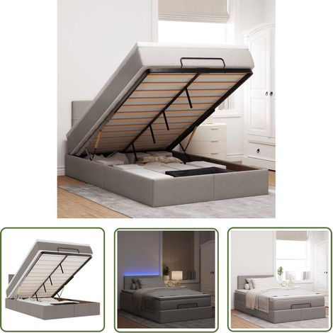 Sommier hydraulique - vidaXL Lit ottoman avec matelas et LED Taupe 120x190 cm tissu - Surmatelas (1/5)