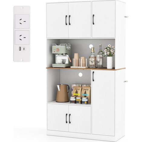 Credenza da cucina 100 x 40 x 180 cm con presa elettrica, supporto per microonde, postazione bar per cucina, sala da pranzo, soggiorno (1/5)
