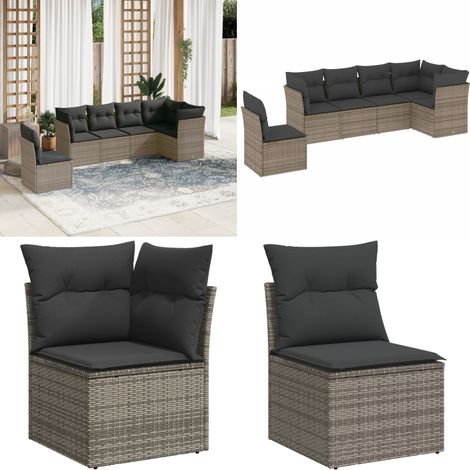 6-tlg. Garten-Sofagarnitur mit Kissen Grau Poly Rattan - Gartengeset - Gartenmöbelset - Rattan Möbel - Lounge Set - Gartenlounge - Home & Living (1/5)