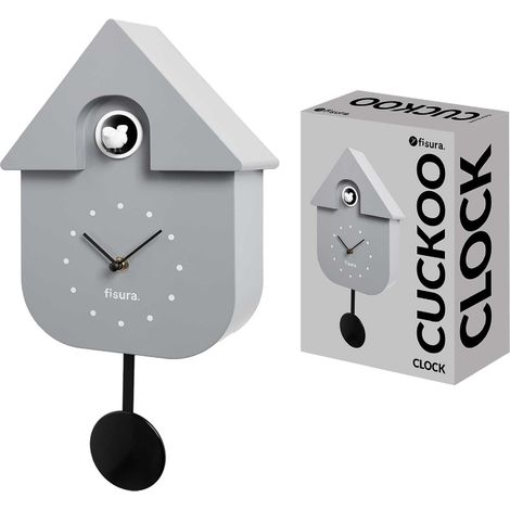 Horloge Coucou Grise avec Cadran Blanc. Horloge Murale. Horloge Murale pour Cadeau. 3 Piles AA Non incluses. Dimensions : 21,5x8x41,5 cm. Plastique ABS. (1/5)