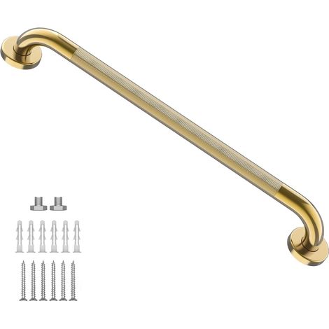 Barre d'appui de douche dorée avec poignée moletée antidérapante de 81,3 cm, barre d'appui murale en acier inoxydable, main courante équilibrée, poignée texturée pour blessure de handicap (1/5)