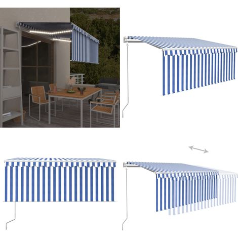 Markise Automatisch mit Rollo LED Windsensor 3x2,5 Blau & Weiß - Outdoor-Markise - Elektrische Markise - Sonnenschutz - Gartendekoration - Terrassenüberdachung - Home & Living (1/5)