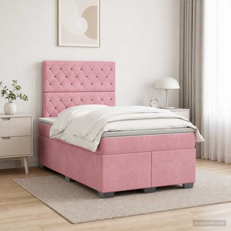 vidaXL Cama box spring con colchón Rosa 120 x 200 cm Terciopelo (1/5)