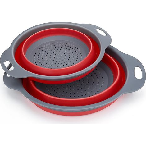 Pliable Silicone, Diealles Pliable Passoire Pliante Cuisine Fruit Basket Panier de Filtre Collapsible Colander Set pour La Cuisine Usage Domestique (Rouge) (1/5)