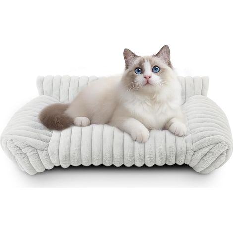 Youyijia Soft Plush Pet Sofa Bed for Cats & Small Dogs Cozy Raised Cushion with Removable Cover, Non-Slip Bottom Ideal for Indoor Lounging & Resting (White) (1/5)