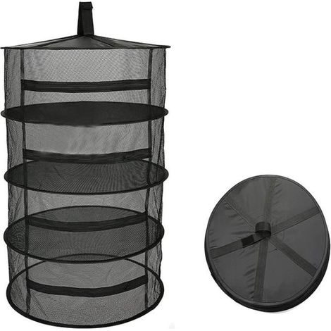 Filet de Séchage 4 Couches, Plant Sécher Panier Suspendu Suspendu Pliable Étage en Maille avec Fermeture à glissière Le Support Sec. (1/4)